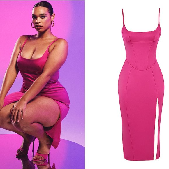 House or CB ‘Casimira’ Pink Satin Corset Midi Dress NWOT - Picture 11 of 16